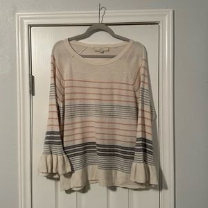 Loft Bell Sleeve Striped Sweater Large